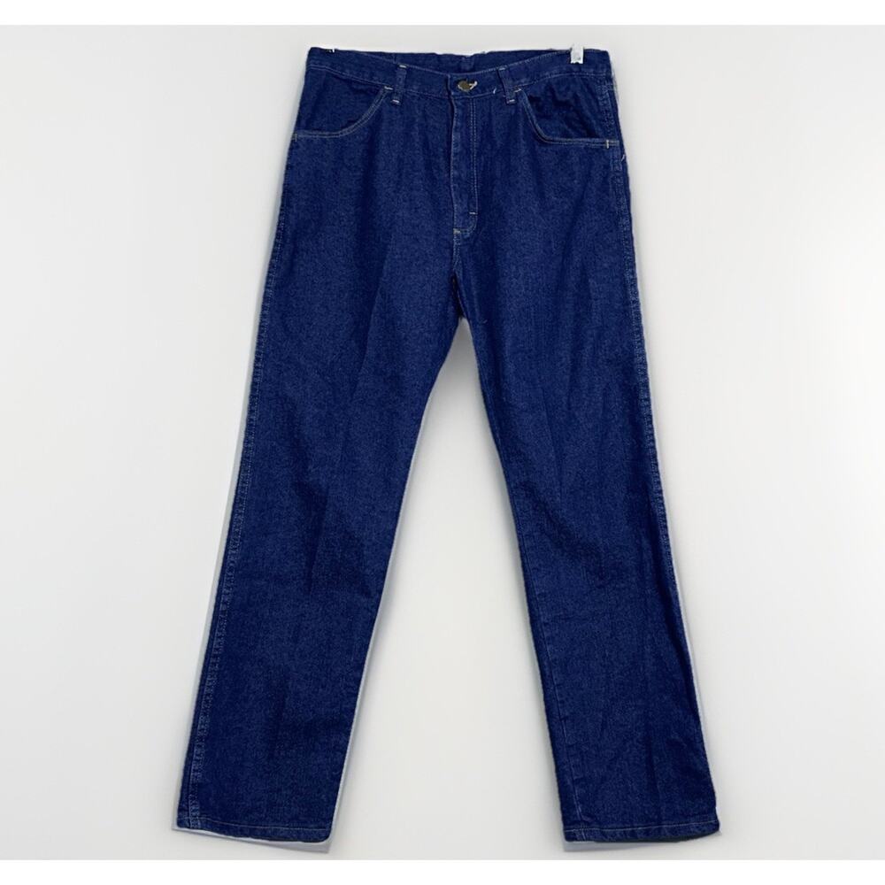 Wrangler Stretch Men 32x30 Denim Dark Wash Straight Regular Cowboy Trucker Jeans